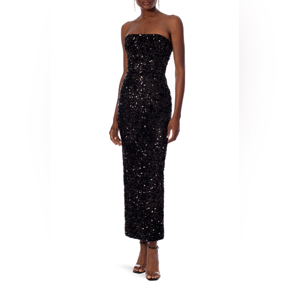 HELSI Leslie Sequin Strapless Gown Black Medium